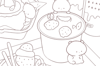 create a cute kawaii style coloring page