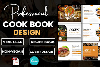 design your cookbook ,recipe meal plan be your cookbook writer on canva