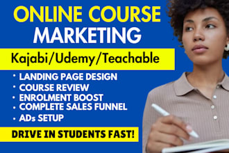 do udemy online course marketing, teachable sales funnel kajabi course promotion