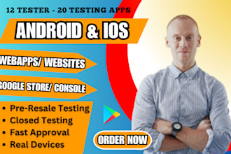provide you 12 testers 20 app testers for google play testing android device app