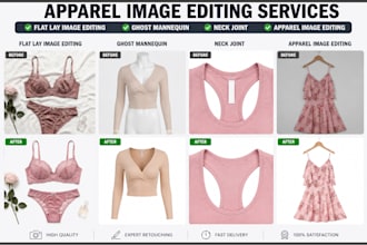 do flat lay image editing, ghost mannequin, neck joint, apparel image editing
