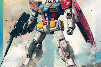 draw gundam, transformers, mecha robot in anime manga style