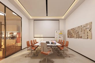 3d architectural interior design for office, workspace with realistic rendering