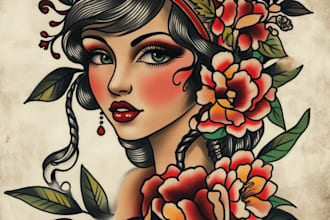 create a traditional or old school style tattoo design