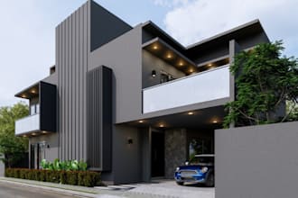 redesign 3d luxury villa,front facade,interior rendering,car park, patio terrace
