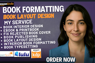 do book interior formatting and layout design typesetting for ebook and print