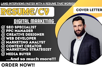 write digital marketing resumes, SEO specialist, digital marketing manager CV