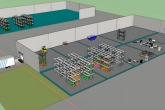 model detailed 3d layouts for warehouse, office, and production hall designs