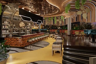 modern 3d cgi interior restaurant,cafe,cozy bar space,nightclub,coffee shop,pool