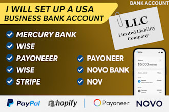 set up usa business bank account mercury payoneer wise stripe paypal novo bank