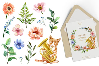 draw botanical watercolor clipart