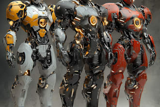 do awesome custom mecha, cyborg and robot character