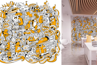 draw custom doodle wall art illustration vector line art graffiti pop art design