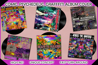 do psychedelic, comic album cover artwork or music cover art