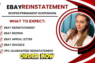 reinstate and reopen ebay account and remove mc113,mc001,mc999 suspension