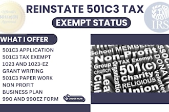 setup 501c3 non profit registration, reinstate 501c3 tax exempt, form1023 1023ez