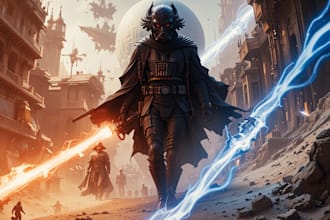 illustrate sci fi, star wars, mecha, sprite art