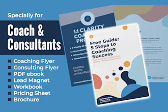 design coaching flyer, lead magnet, workbook, pricing sheet and social posts
