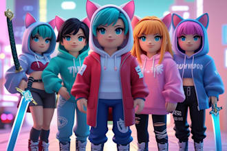 design a custom anime style roblox avatar with outfit and accessories