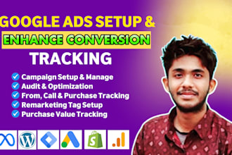 setup or fix google analytics 4, enhanced conversion tracking via GTM, ga4, ppc