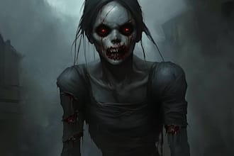 draw horror dark art, album cover illustration