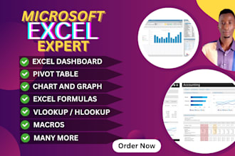 be your excel expert for dashboard, vlookup, graphs, formulas and macros