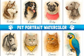 draw unique and beautiful watercolor pet portrait