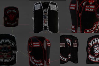 make custom fivem clothing, mc kuttes with patches, biker vests, fivem eup, flag