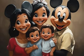 design a professional disney family portraits for you