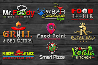 design food logo for cafe, bakery, BBQ, fast food, food truck or restaurant