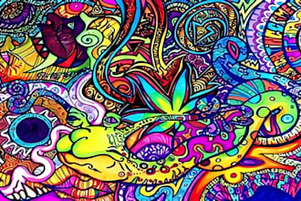 create psychedelic poster, trippy, weed, stoner art and album cover designs