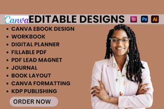 design, format editable canva ebooks, interactive pdfs, fillable forms for KDP