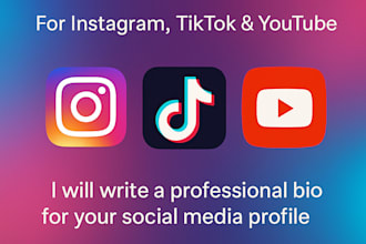 write a powerful bio for instagram, tiktok or youtube to boost your profile
