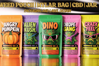 design unique weed pouch, mylar bags, cannabis packaging, cbd product and label