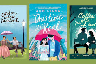 design illustrated romance book cover, ebook, paper back