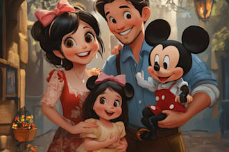 design a professional disney family portrait