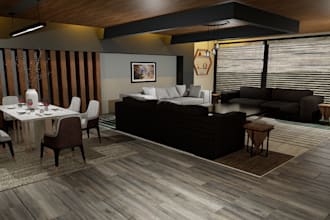 3d architectural interior house design, rendering kitchen, dinning table