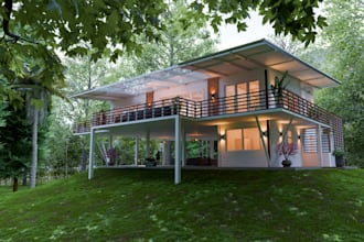remodel 3d exterior farm house,interior render, luxury building, parametric wall