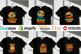 do retro vintage graphic t shirt design, cute summer beach t shirt for etsy