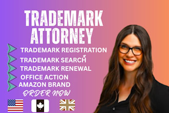 be US, UK, ca licensed trademark registration attorney, office action, sou,