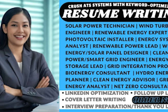 write renewable energy expert, wind turbine, solar power technician resume