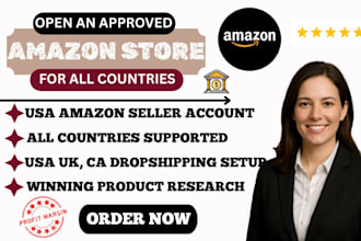 open fully verified amazon seller account product research droppshipping setup