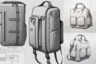 design handbag backpack detailed bag tech pack duffle bag technical drawing
