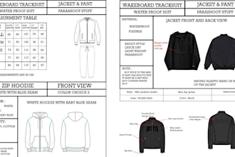 design flat sketches and complete tech packs for your fashion brand