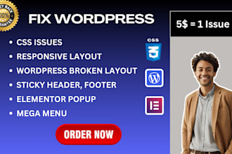 fix wordpress layout, header, menu, footer, or CSS issues fast