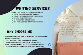 develop case studies, pitch decks, research, and PPT presentations in 24 hours