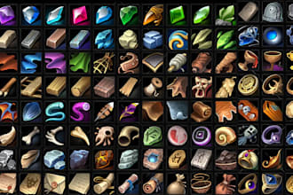 design loot icons, magic lab icon, potions icon for moba rpg fantasy and game ui