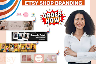 design modern etsy shop banner, etsy icon, cover, and logo design for branding