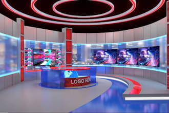 render TV studio design,news set 3d design,TV talk show design,studio interior