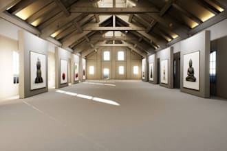 renovate 3d gas station, gallery space, exhibition room, golf simulator, museum